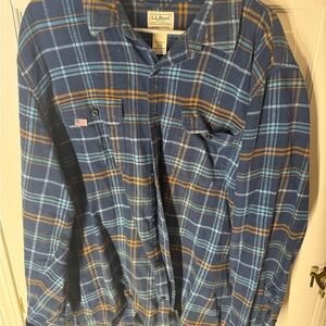 L.L. Bean Men's Navy and Orange Plaid Shirt